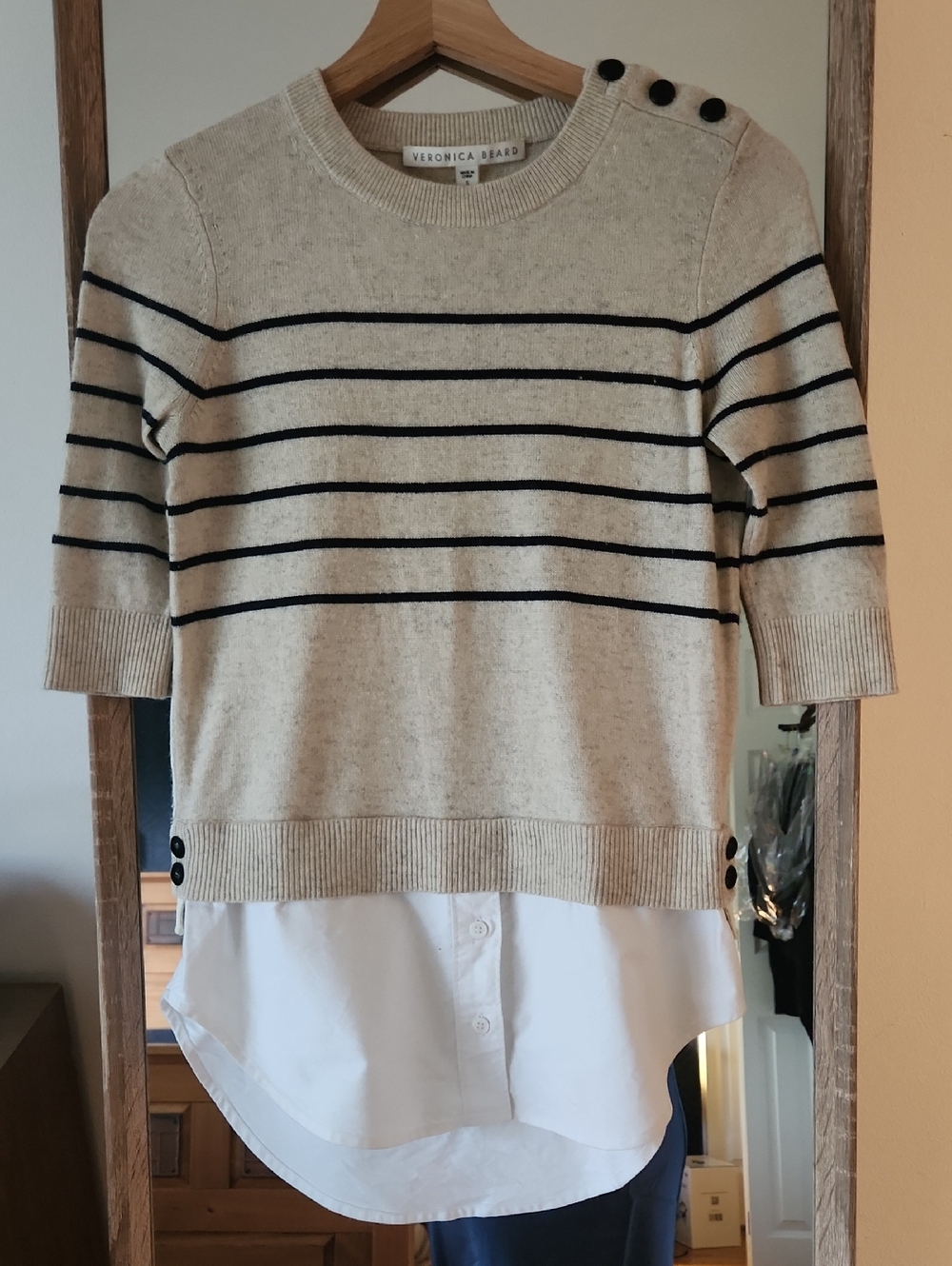Veronica Beard Cream Striped Layered Sweater Top